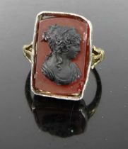 A Victorian 18ct gold intaglio ring, 5.3g, size K, setting dimensions 18 x 13mm