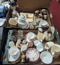 Two boxes of mixed ceramics to include a Royal Crown Derby Imari teacup & saucer, Victorian relief