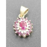 A modern 9ct gold, ruby and diamond point set flower head pendant, 2.2g, 14 x 10mm (excluding bale)