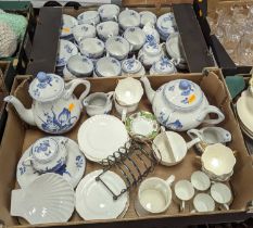 A collection of Spode Fontaine pattern blue and white pottery tea and coffee wares, together with