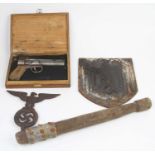 Miscellaneous militaria to include a Weobley Junior .177 air pistol, a Trench Club, and two