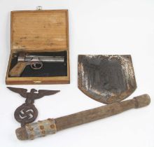 Miscellaneous militaria to include a Weobley Junior .177 air pistol, a Trench Club, and two