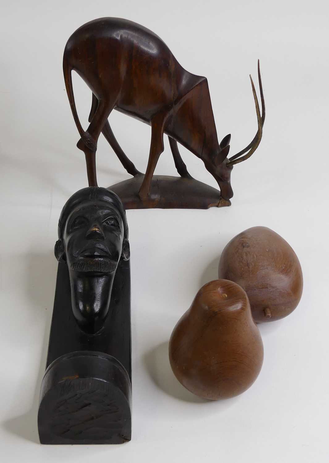 Two boxes of miscellaneous treen items to include African carved hardwood figures of antelope, pairs - Image 2 of 2