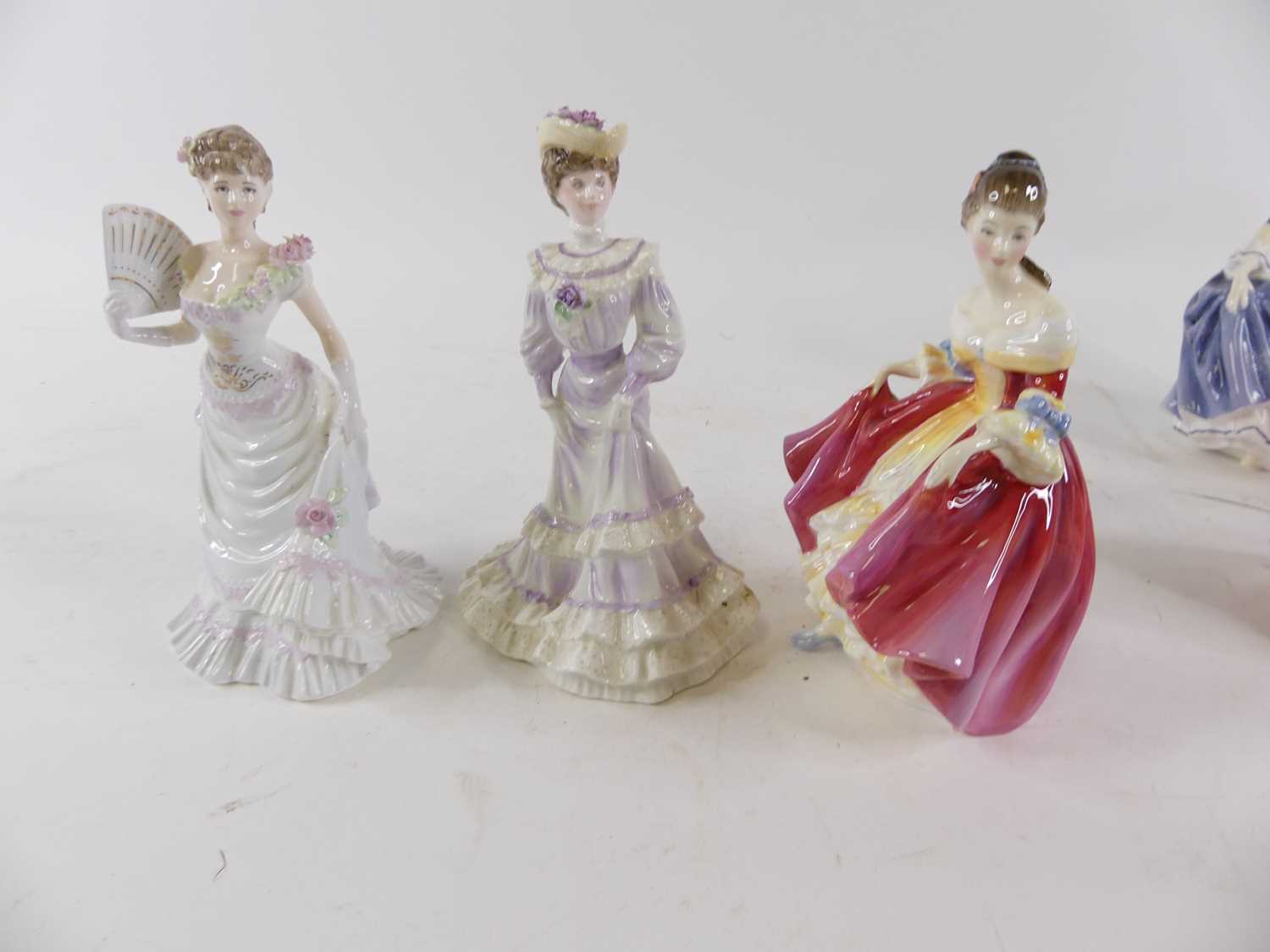 A collection of Royal Doulton, Wedgwood and Worcester pottery figures of ladies, largest h.22cm - Image 2 of 2