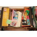 A tray containing Sindy dolls related furniture and accessories to include bedside table and lamp by