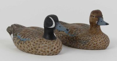 Two P&C Beck models of blue winged teals, length 17cm Painted wood. In good condition.