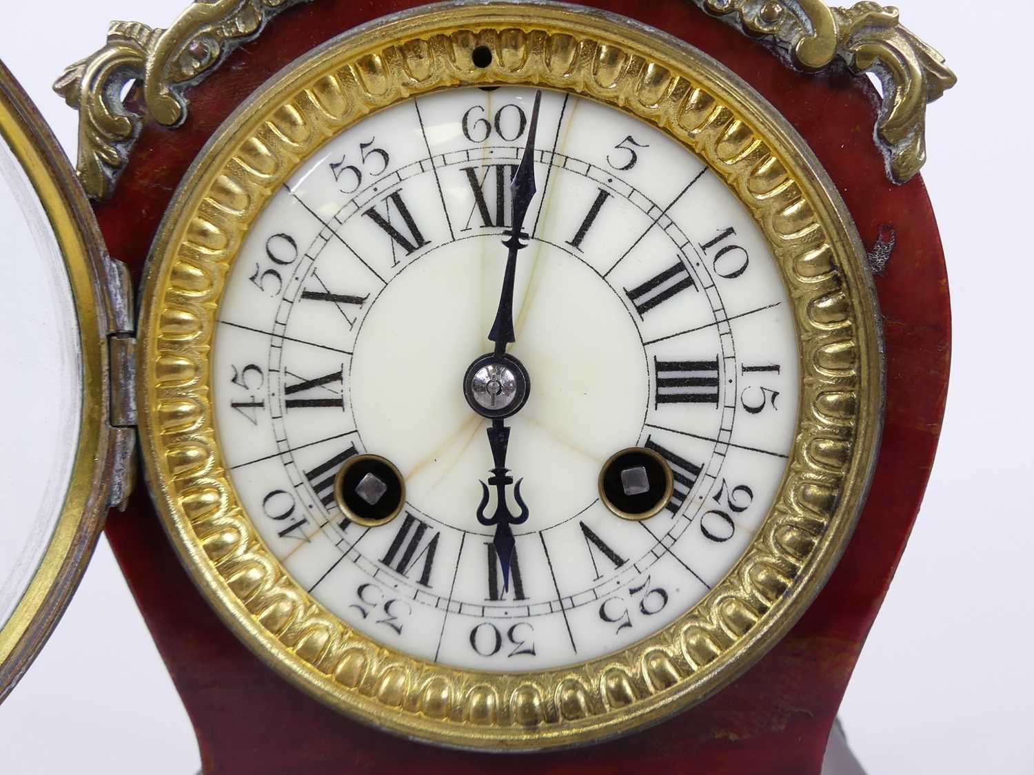 An early 20th century mantel clock, in the Rococo taste, the enamel dial showing Roman numerals, - Image 2 of 2