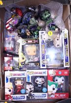 A tray containing Marvel related pop figures, etc, to include Cross Bones 'Civil War' etc