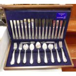 A canteen of silver plated cutlery, eight place setting, in a fitted wooden case, width 50cm