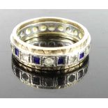 A 9ct gold, sapphire and cz set eternity ring, 3.8g, size K/L