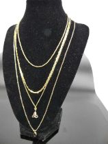 A selection of modern 14ct gold neck chains, to include square belcher link example with garnet