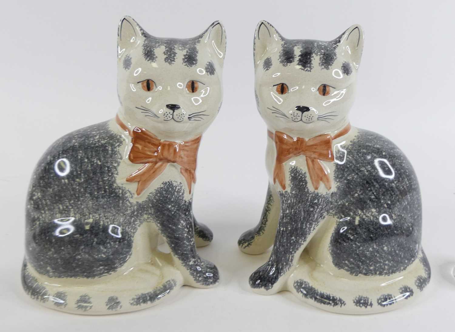 A pair of Rye pottery models of seated cats, together with various other cat figures, One of - Image 2 of 2