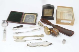 Miscellaneous items to include a daguerreotype double portrait, miniature mandolin, silver plated