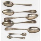 A collection of five silver teaspoons, various dates and makers, 1.9ozt; together with a pair of