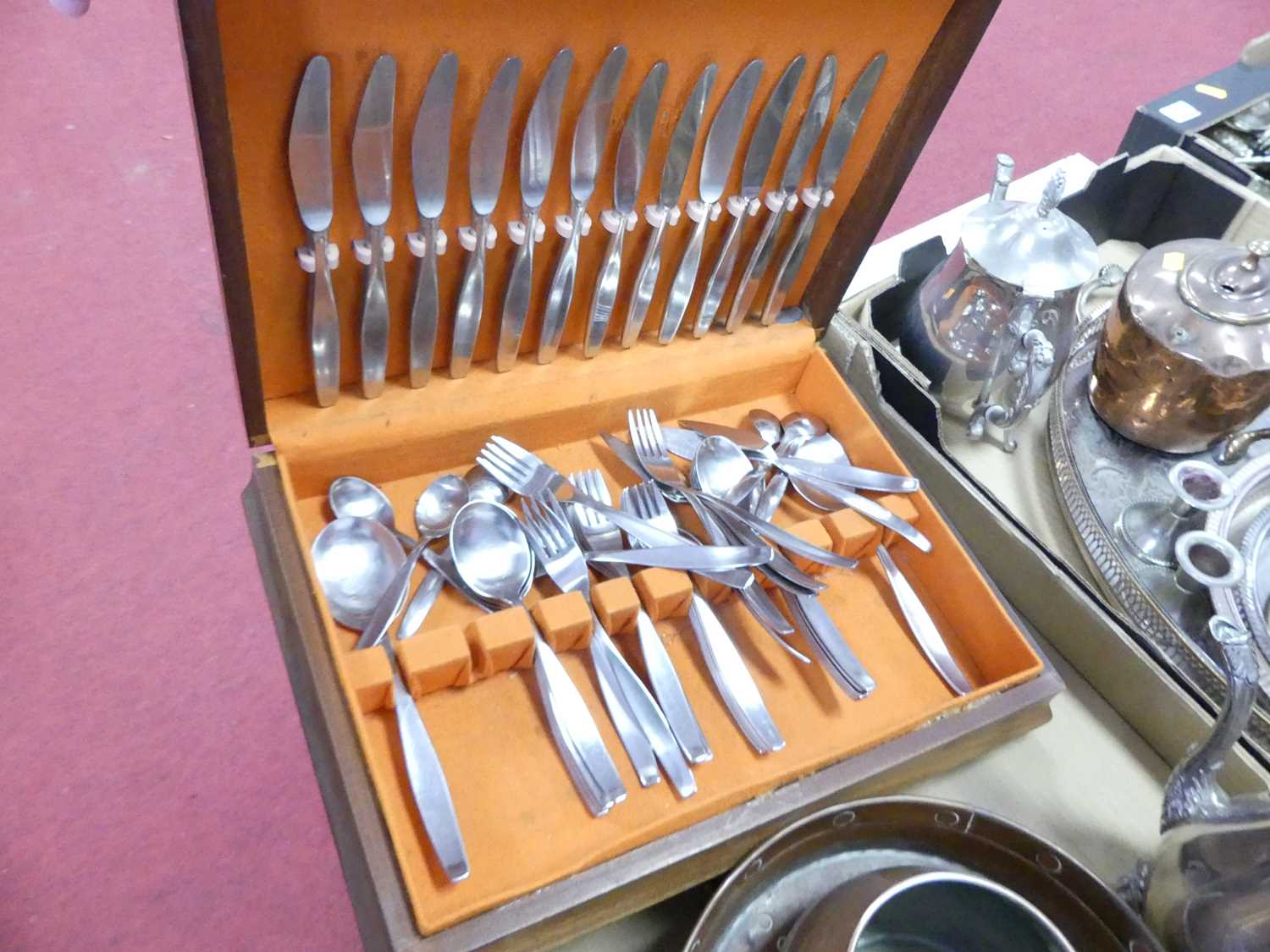 A collection of metal ware to include silver plated tea and coffee pot, part canteen of cutlery, - Image 2 of 2