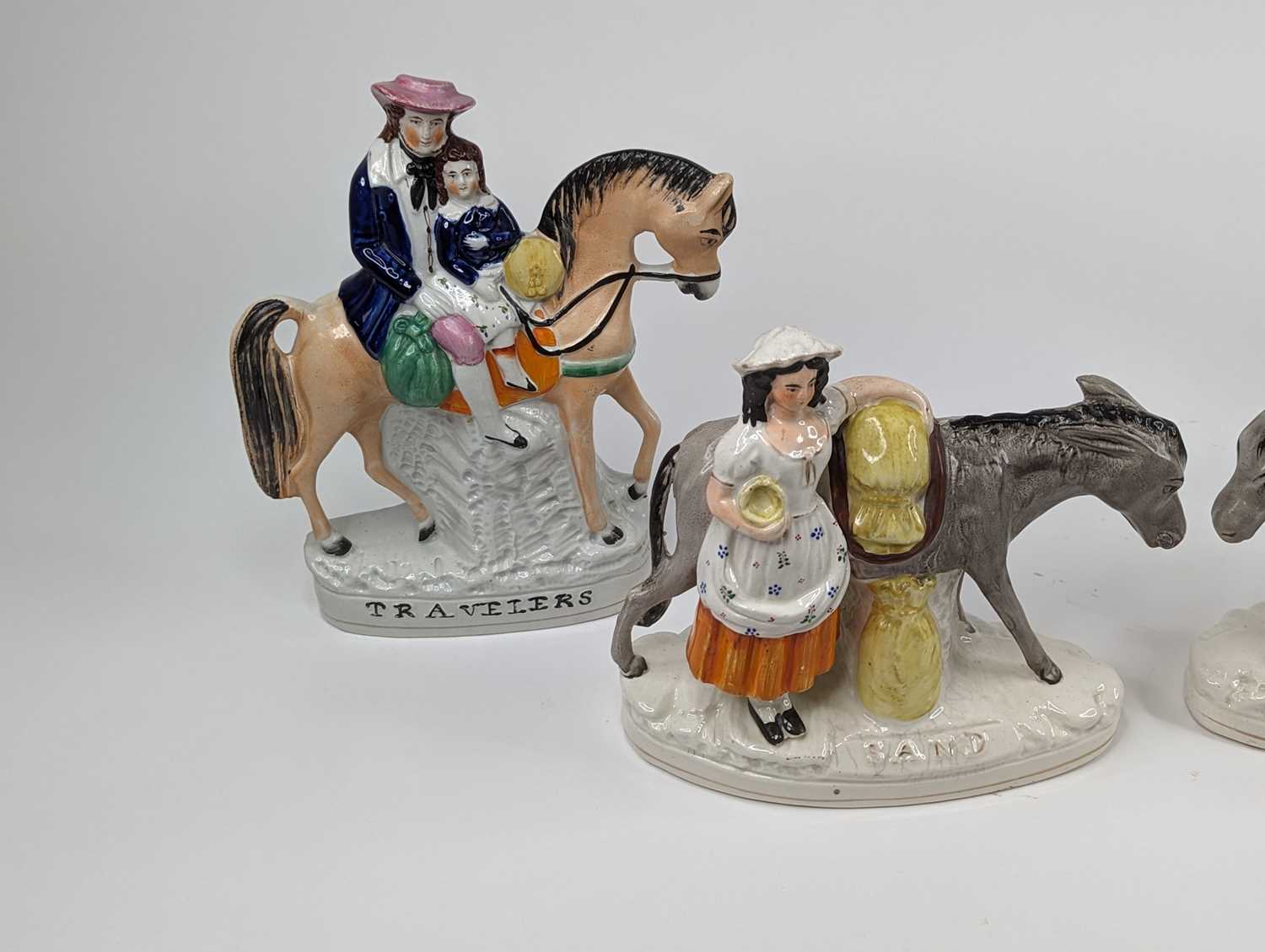 A pair of Victorian Staffordshire flat back figures, inscribed Beesums Sand, height 21cm, together - Image 2 of 3