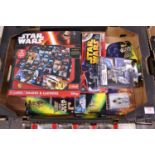 Two trays containing Star Wars related novelties and others to include R2D2 shaped puzzle, Star Wars