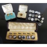 Mixed lot to include a cased set of gent's dress buttons, cased pair of 18ct gold and coral collar