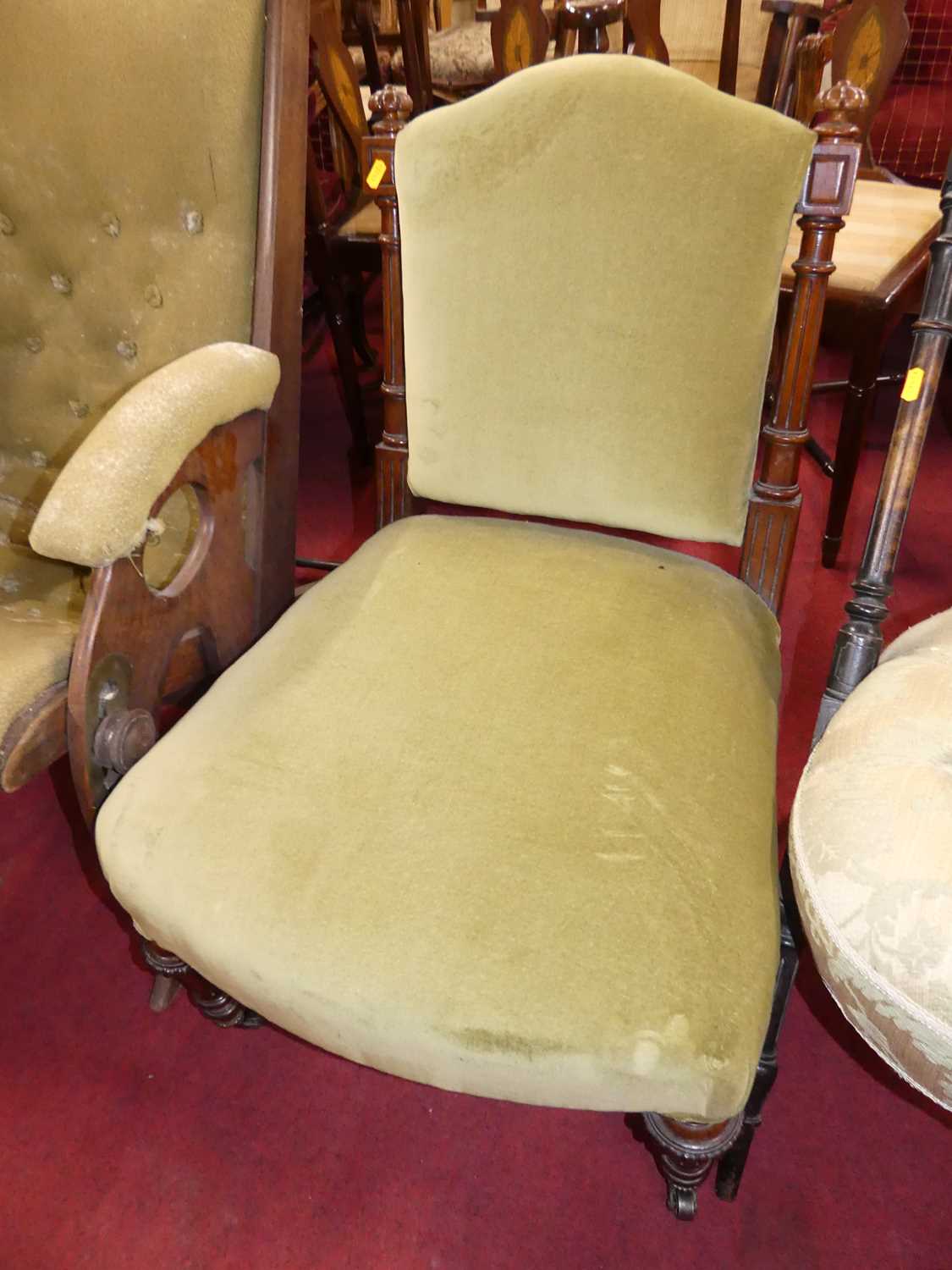 A circa 1900 mahogany campaign chair, with ratchet adjustable mechanism and fabric padded - Image 3 of 4