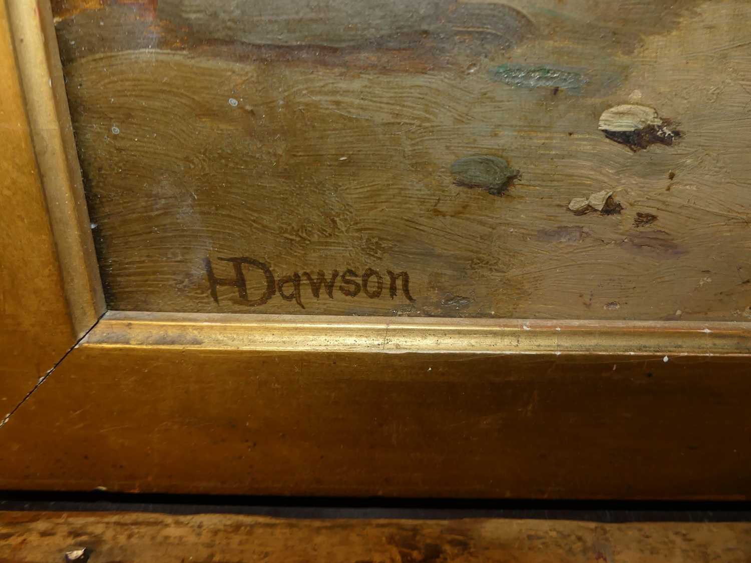 H Dawson - Milking time, oil on canvas, signed lower left, 32 x 59cm - Image 4 of 5