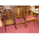 An early 19th century fruitwood splatback wide seat single elbow chair, together with an Edwardian