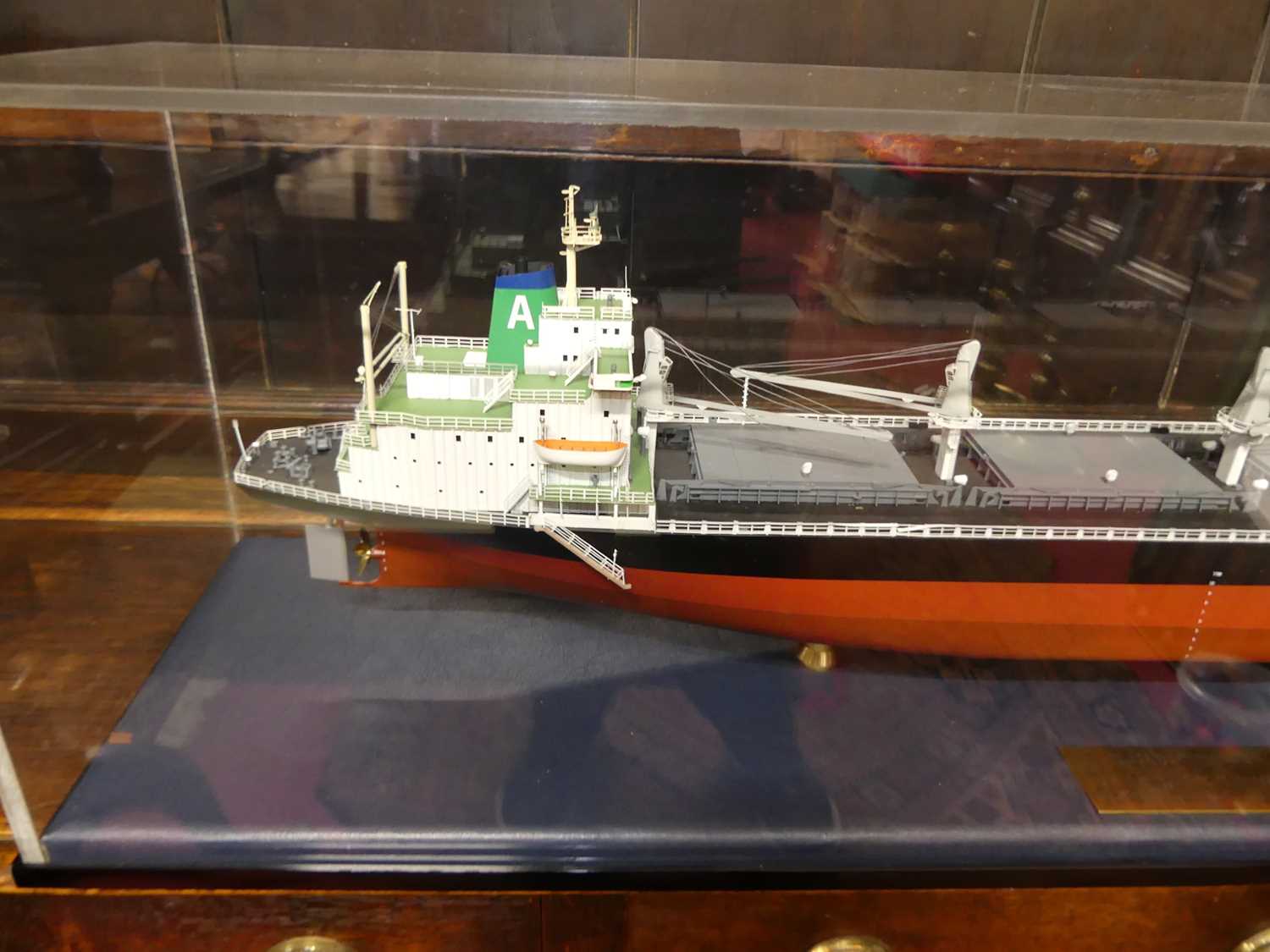 A scale model of the "MV Doma Hortencia II" housed in a perspex display case, with engraved brass - Image 2 of 3