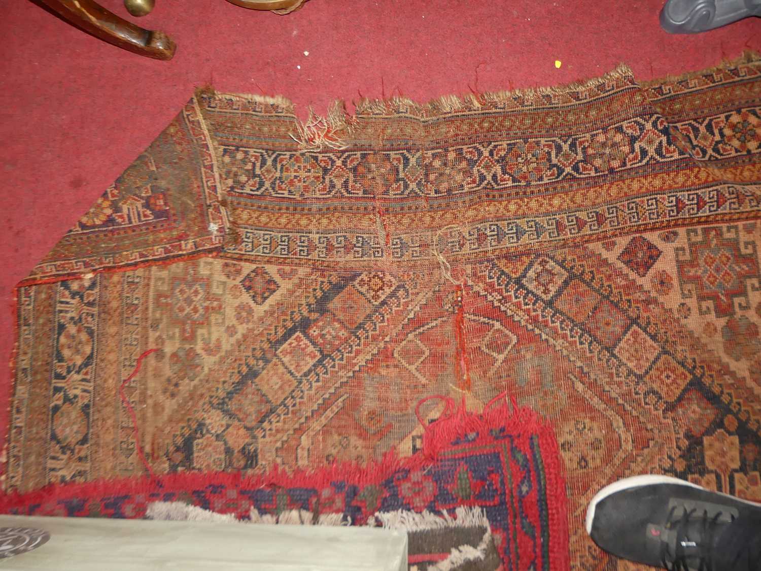 A Turkish woollen red ground kilim hall runner, 355 x 74cm, together with a further Persian - Image 3 of 3