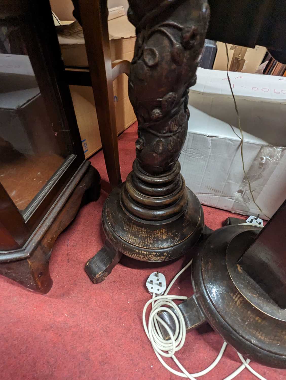 An early 20th century floral carved oak Solomonic plant stand, height 127cm, together with a near - Image 2 of 5