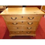 A pine chest of four long drawers on bracket supports, w.90cm Losses to handles and beading to edges