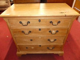 A pine chest of four long drawers on bracket supports, w.90cm Losses to handles and beading to edges