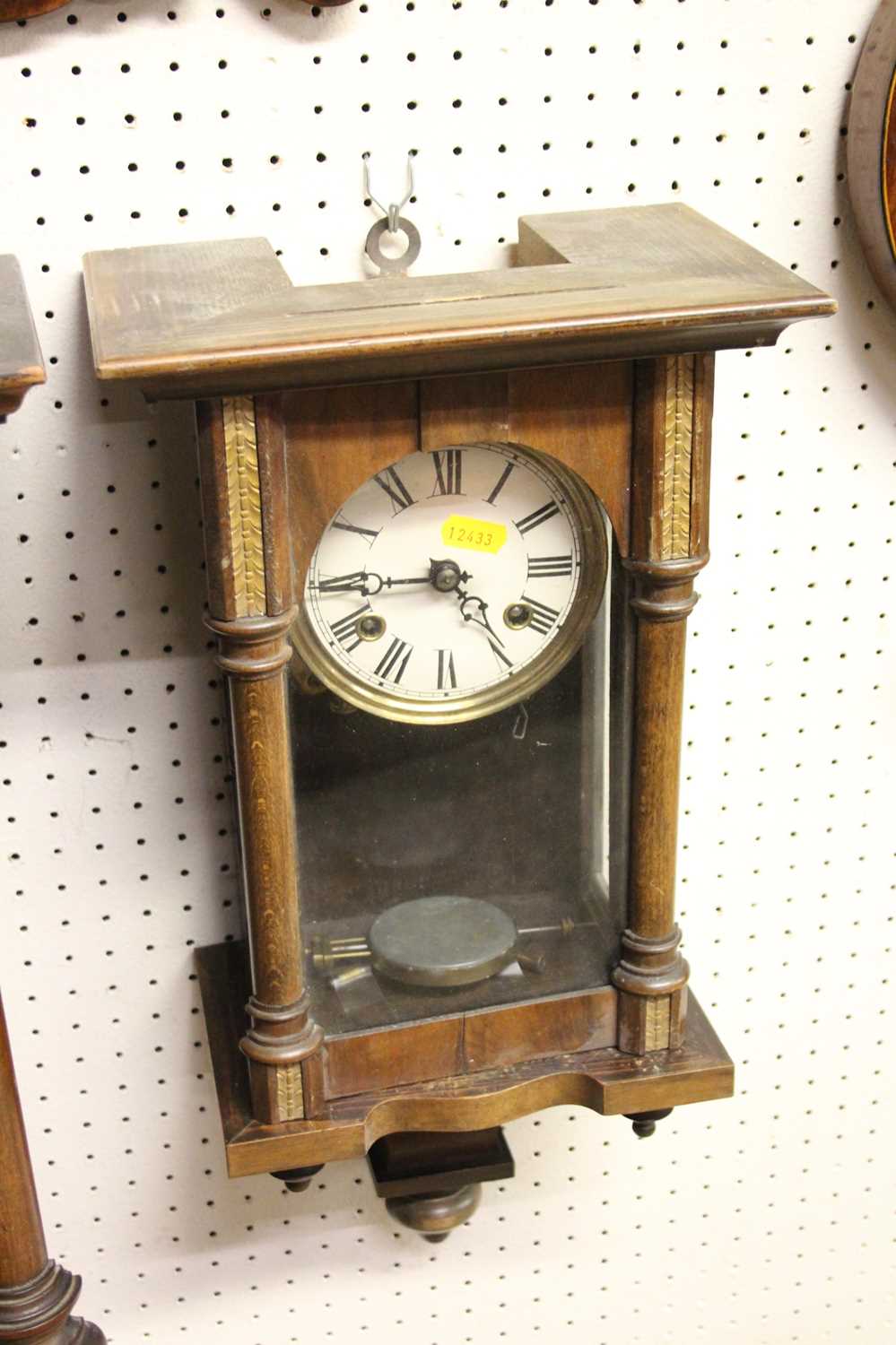 An early 20th century beechwood cased Vienna droptrunk wall clock, h.77cm; together with one other - Image 2 of 2