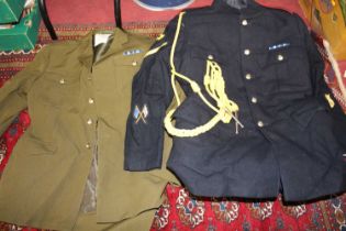 A collection of assorted military caps and uniforms, to include Royal Engineers visor cap in black