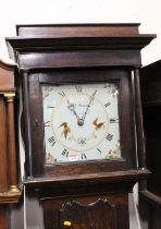 John Darke of Barnstaple, a George III oak long case clock having an 11" painted square dial, 30