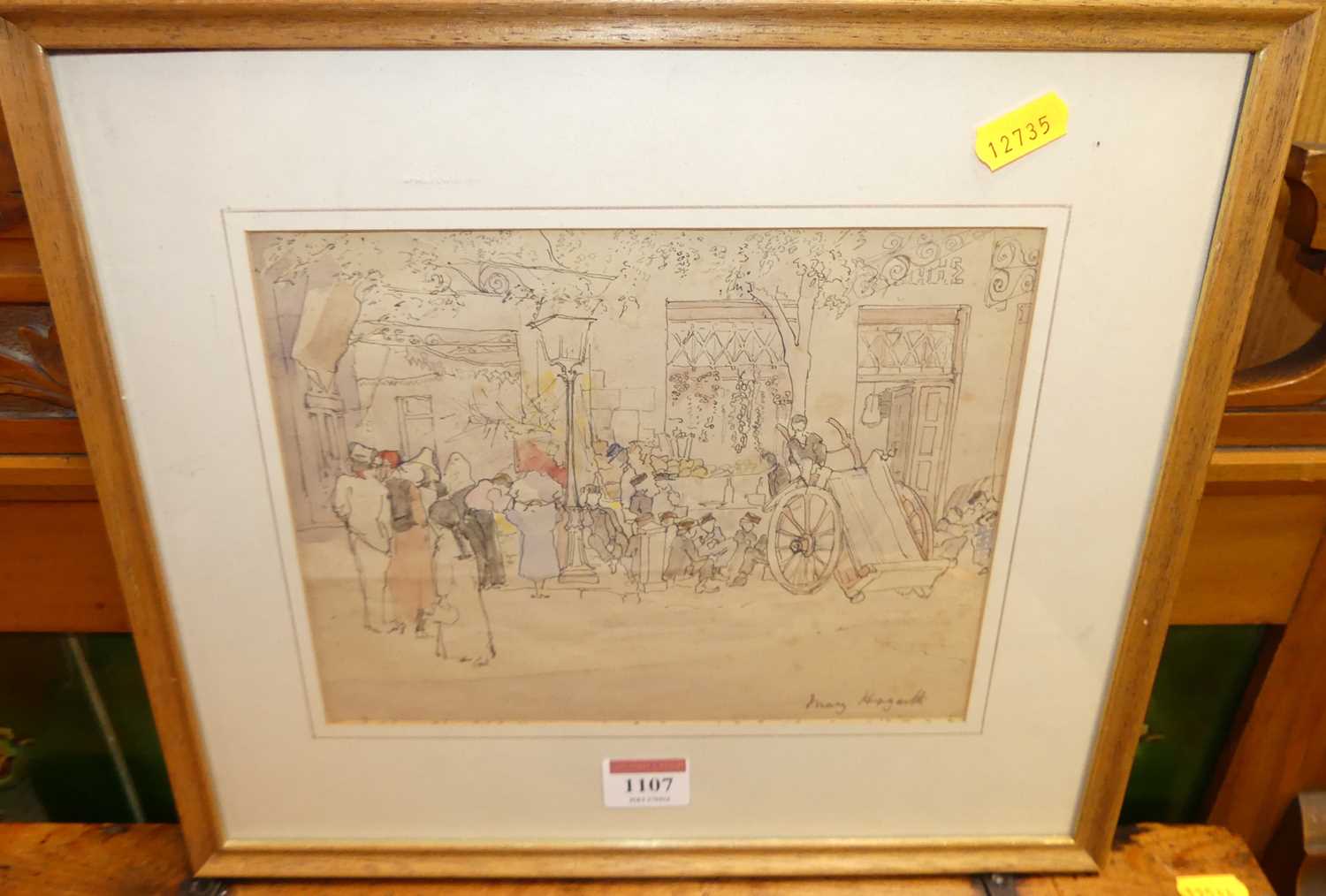 Mary Hogarth - Greek scene, ink and watercolour wash, signed lower right, 17 x 22cm
