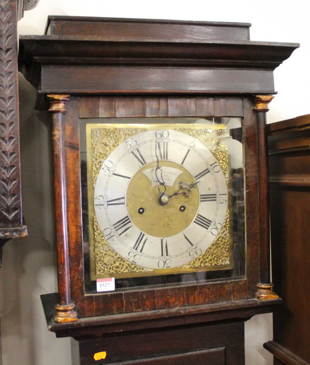 John Coates of Cirencester, a George III oak long case clock having a signed 11" square brass dial