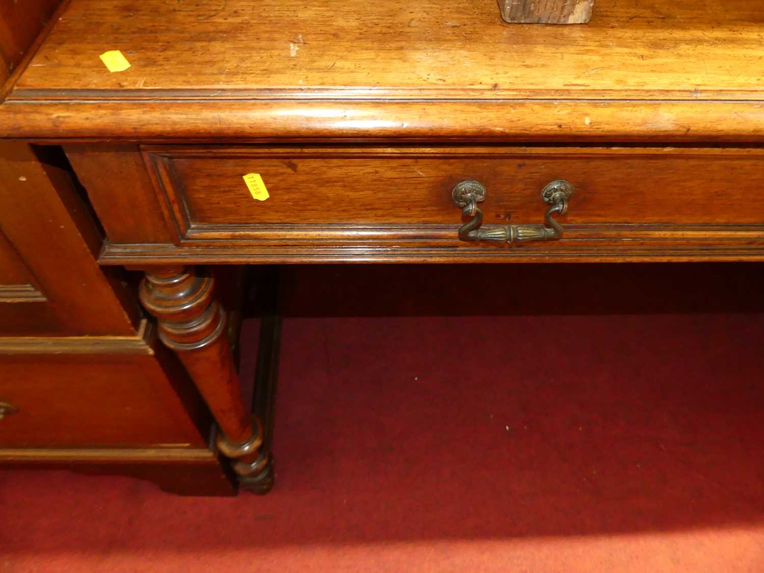 A Victorian walnut two drawer side table, raised on turned supports (lacking superstructure), w. - Image 2 of 2