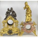 A late 19th century French veined marble and gilt metal mounted clock case (lacking dial and