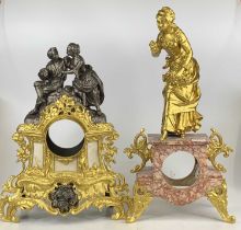 A late 19th century French veined marble and gilt metal mounted clock case (lacking dial and