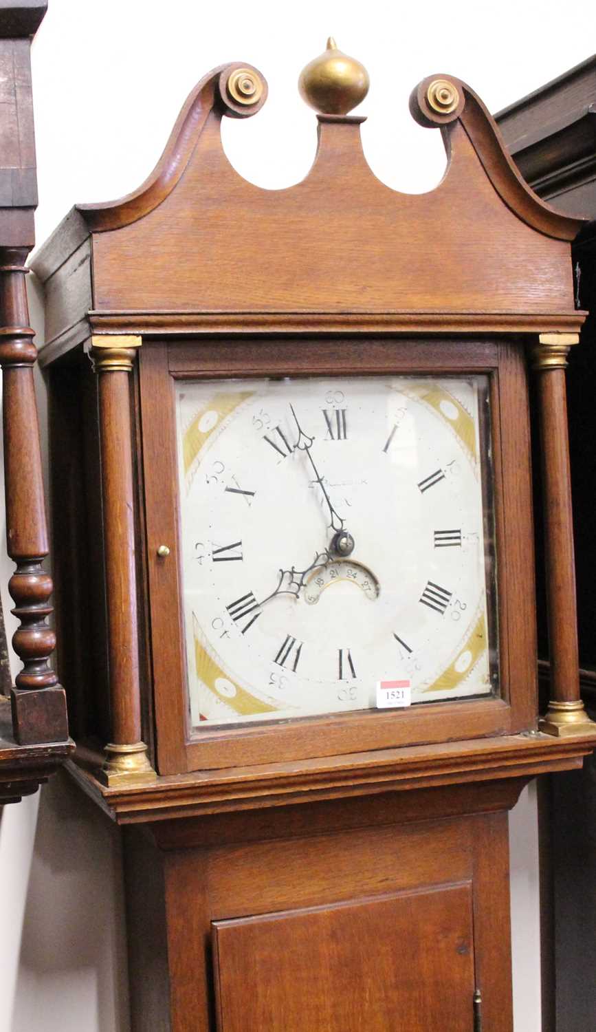 An early 19th century long case clock, 11" painted square dial, signed Z Bullock, Pox, 30 hour