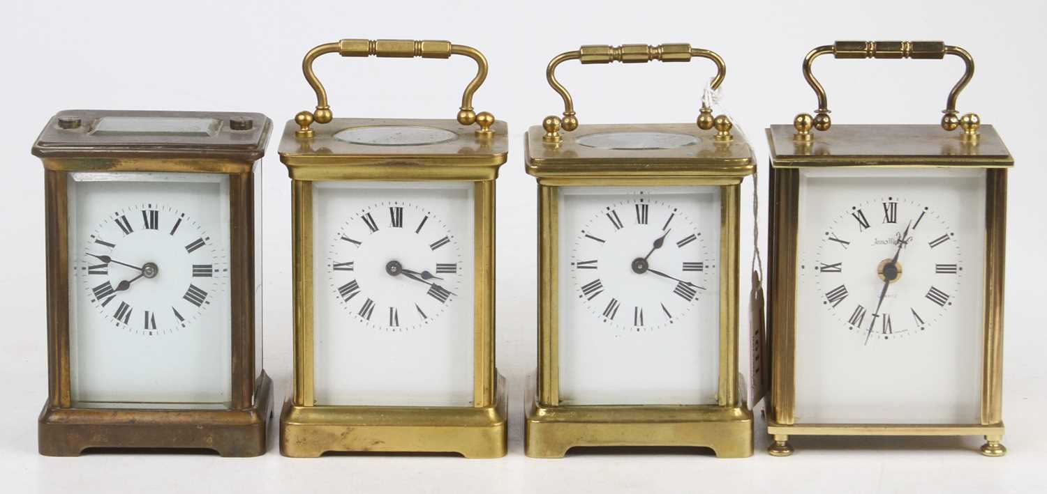 Early 20th century French lacquered brass carriage clock, having visible platform escapement, h.11.