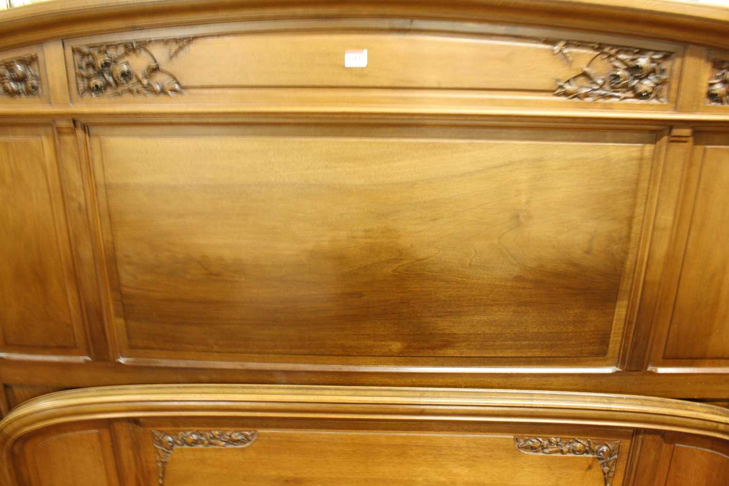 A circa 1900 Vienna secessionist walnut double bedstead, the recessed panelled head and footboard - Image 6 of 8