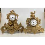 A late 19th century French gilt metal mantel clock, the case adorned with twin cherubs having