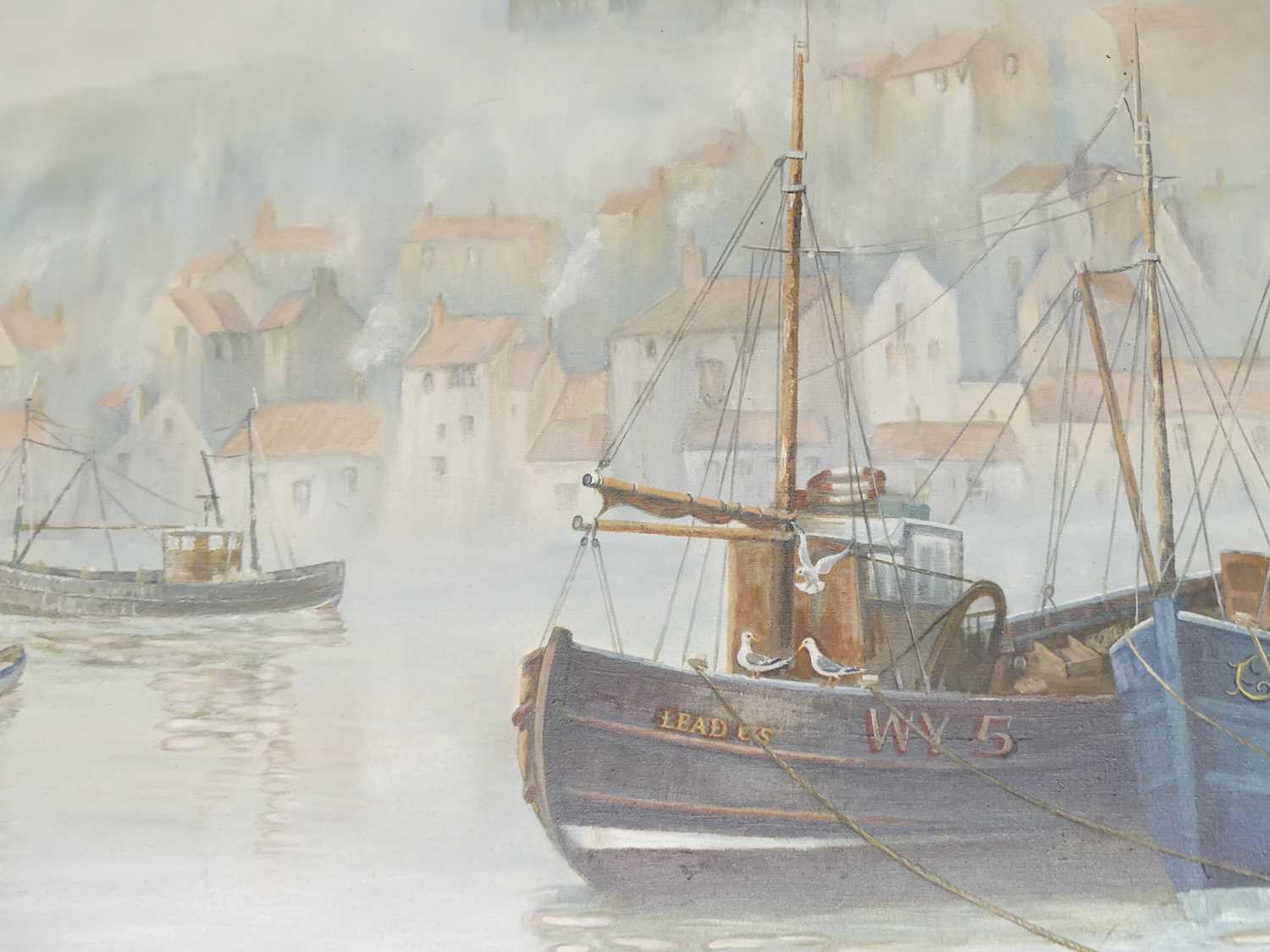 John Ibbotson - Misty morning, Whitby, oil on canvas, signed lower left, further singed, titled - Image 3 of 3