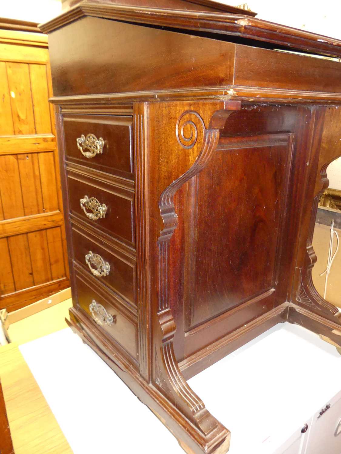 A late Victorian mahogany slopefront davenport, having a leather gilt-tooled inset surface, hinged - Image 3 of 3