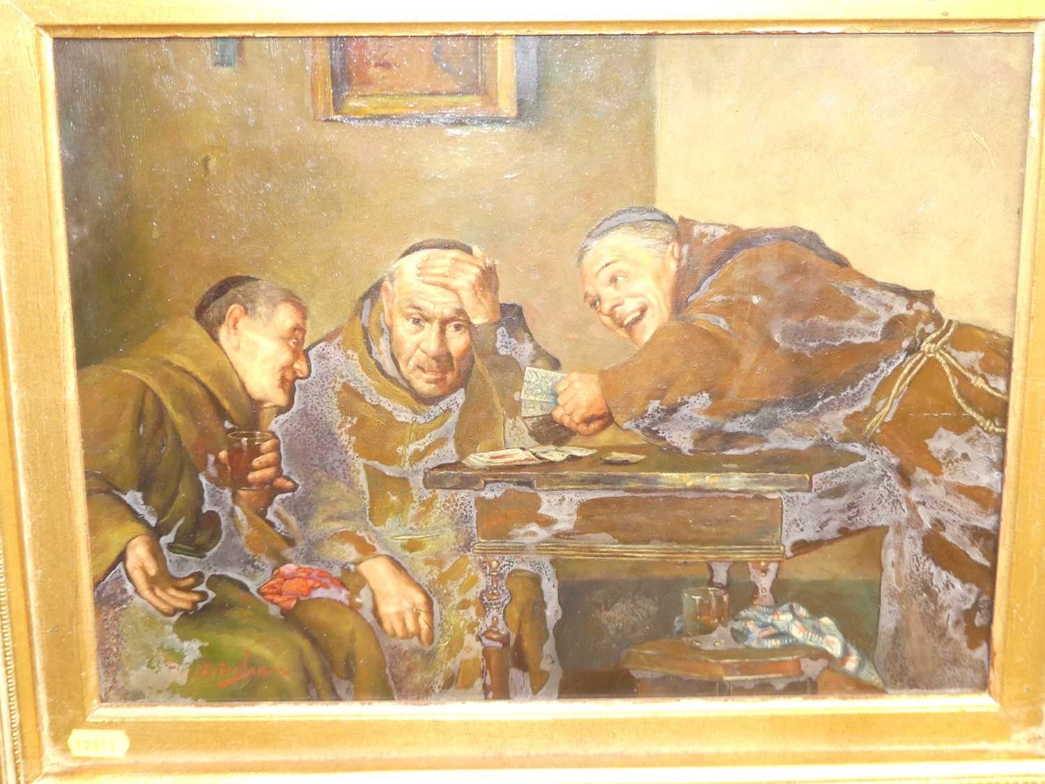 Bingham - The Monks' card-school, oil on panel, signed lower left, 29 x 38cm - Image 2 of 5