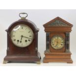 A George V mahogany bracket clock in the Georgian style, having white enamel dial and eight-day