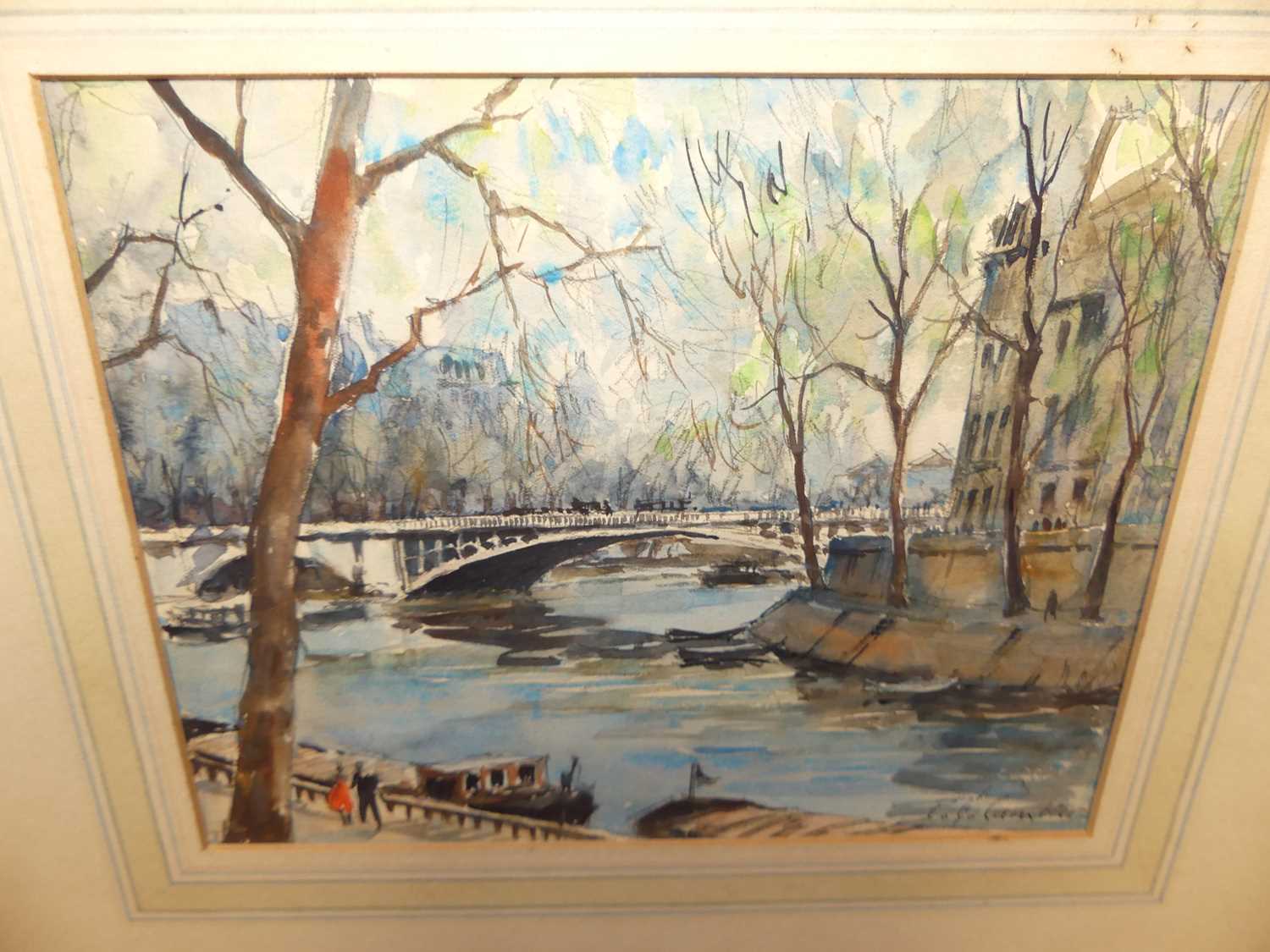 E.J. Wilson - Sunset over Westley, lithograph; P. Cambier - The River Seine(?), watercolour; and - Image 3 of 4