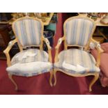 A set of six French beech framed and upholstered salon chairs (4+2) Heavy losses and damage to