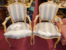 A set of six French beech framed and upholstered salon chairs (4+2) Heavy losses and damage to