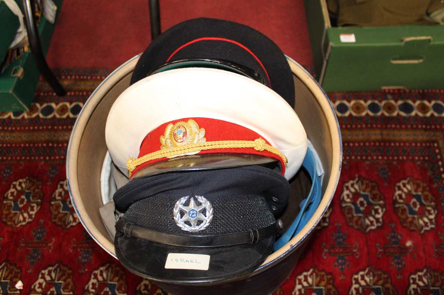 A collection of assorted military caps and uniforms, to include Royal Engineers visor cap in black - Image 2 of 2